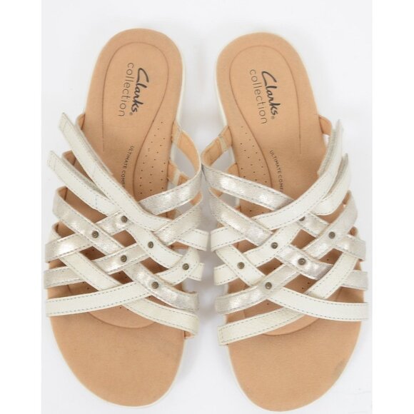 Clarks Elizabelle Rio Women's 9 Leather Slide Sandals Hook & Loop Slip On Comfy - Picture 1 of 10